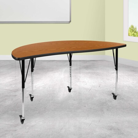 Flash Furniture Half Round 30 W, 60 L, 30 H, Chrome, Laminate, Particleboard, Steel, Wood Grain XU-A60-HCIRC-OAK-T-A-CAS-GG
